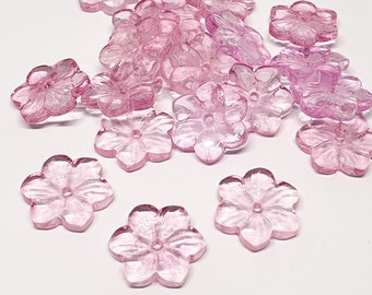Large Pink Flower Beads 15mm (12) Five Petal Pressed Glass Cap Big
