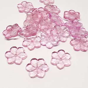 Large Pink Flower Beads 15mm (12) Five Petal Pressed Glass Cap Big