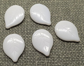 White Czech leaves 18x13mm 12pc opaque glass leaf beads large 03000