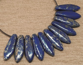 24pc Blue dagger beads 16mm Opaque Picasso czech glass teardrops DAG17