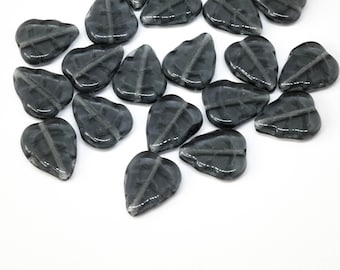 Gray Czech Glass Leaf Beads 12mm (20) Pressed Leaves making craft supplies floral beads nature czech leaf beads blue mist last