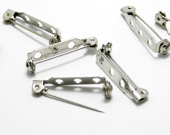 Brooch Pin Back 1 Inch 10 Base Safety Locks Brooch Pinback, Silver Pin