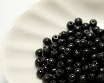 Black Glass Beads 4mm 50pc Czech Pressed Round Opaque Jet 23980 4 mm 4mmbeads