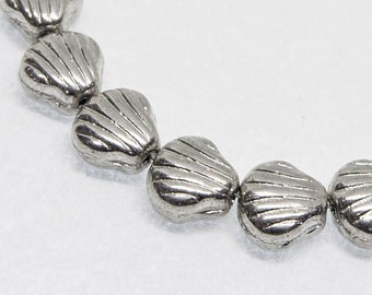 Silver shell beads 9mm (30pc) Metallic coated czech glass silver gray nature beads Sea Shell Ocean Beach shimmer