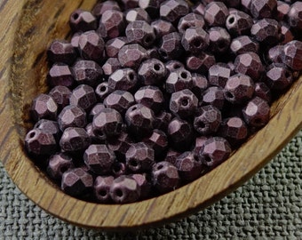 50pc 4mm beads Czech Fire Polished Beads Round Faceted Beads Opaque Plum Purple Frosted Matte last