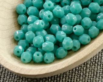 50pc Czech Beads Blue Fire Polished 4mm (50) Polish Faceted Opaque Glass Small NR4