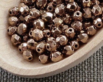 Gold Bronze Fire Polished Glass Beads 4mm (50) Czech Metallic Polish Faceted 4mm beads Czech faceted beads 4mm shimmer