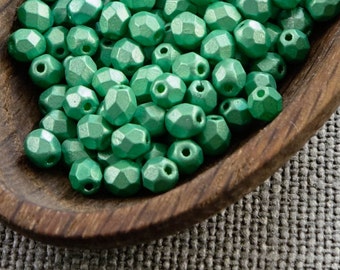 4mm Greene beads Czech Fire Polished Beads 4mm (50) Fire Polish beads Faceted beads Frosted Glass beads Metallic green last shimmer