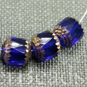 10pc Beads 10mm Blue and GOLD Czech Fire Polish Round Cathedral Acorn Glass beads 10mm Saphire blue