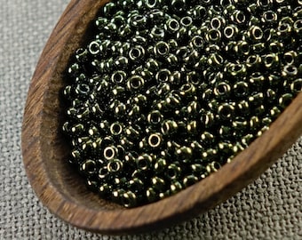 20g 8/0 seed beads Czech rocailles 8/0 seed beads Green Metallic seed beads NR 319 shimmer 3mm