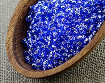 20g 7/0 seed beads Czech rocailles 7/0 seed beads Sapphire Blue Silver Lined seed beads NR 335
