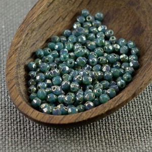 3mm beads 70pc Fire polished beads blue faceted beads Opaque Picasso Bronze beads 3mm beads 1.