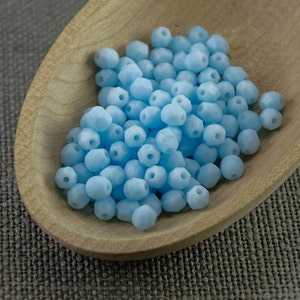 Matted colorfast 4mm beads 50pc Fire polished beads, Faceted Czech beads, round beads Opaque Baby Blue beads Frosted beads