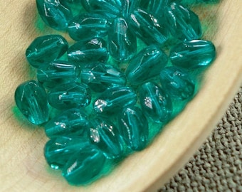 40pc Teal Teardrop Czech Glass Beads: 7x5mm Faceted Pear Beads