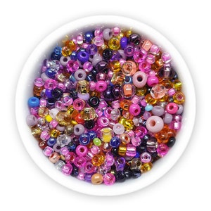 Mixed seed beads 20g purple pink orange Czech rocailles size 8/0 6/0 4/0 MIX-113 mix Assorted beads