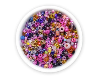 Czech Glass Seed Beads: Purple, Pink, Orange Rocaille Mix (20g) MIX-113