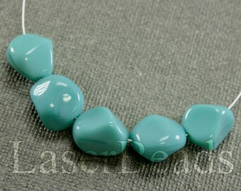 9pc Turquoise blue beads 15mm | Blue glass beads | Turquoise nuggets Czech Glass | Opaque Blue beads