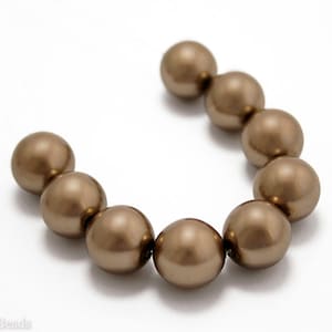 Faux pearl Toffee Czech Glass Pearl Beads 14mm (6) Pressed Round Druk Opaque Large Pastel Brown Big