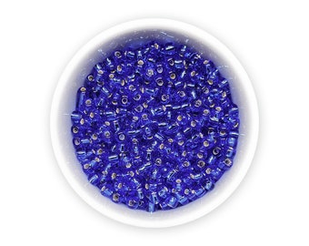 Blue seed beads 8/0 Czech rocailles 20g silver lined NR 556