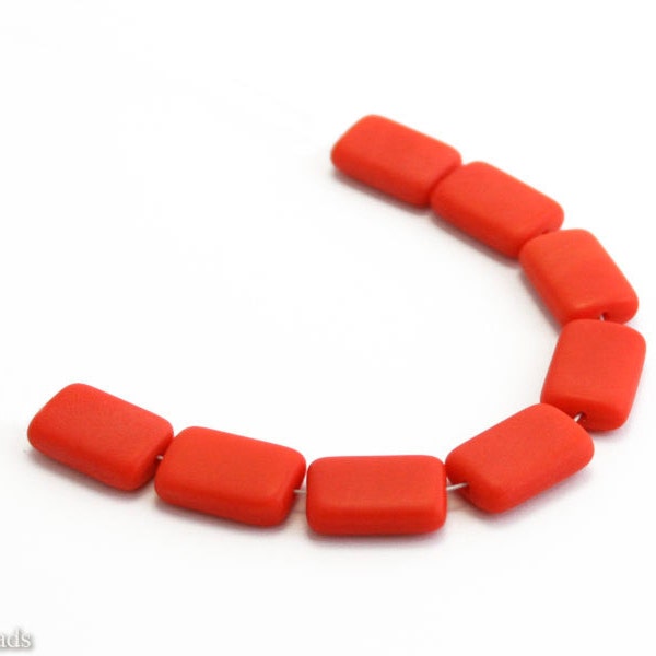 Perles d'oreiller orange Perles rectangle tchèques 15mm (10) Forme plate opaque givrée