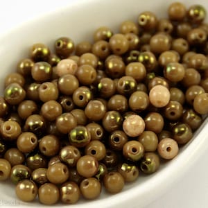 Small 4mm beads. Round opaque olive glass. 100pc bronze brown Czech druk tiny thin last 4 mm 4mmbeads