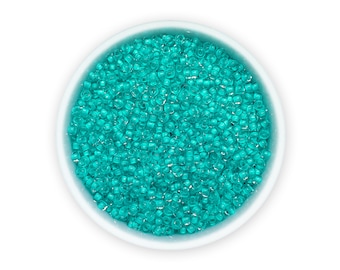 Rocailles tchèques turquoises, bordées de vert d'eau transparent, taille 11/0, NR 373