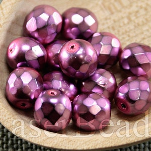 20pc Faceted beads 8mm Fuchsia Fire polished 8mm beads Purple czech beads Coated Carmen beads czechbeads