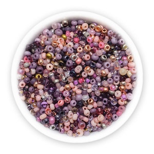 Cuentas de semillas mixtas de 20 g de color violeta y rosa, rocallas checas, tamaño 9/0, 10/0, 11/0 MIX-103, cuentas variadas