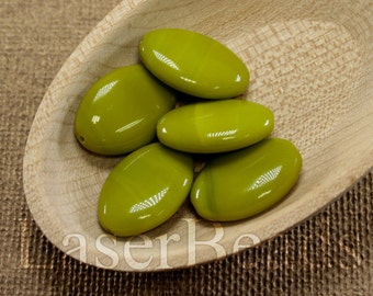 Oval beads 20mm Olive green Czech glass beads 10pc opaque flat ovals