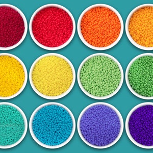 Juego de cuentas checas de semillas 10/0 u 8/0, 12 x 0,5 oz, kit de muestra de arcoíris de Preciosa Rocailles, caja de regalo para amantes de las cuentas, bordado, color resistente