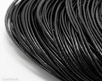 Jet Black Round Leather Cord, 1.5mm, 2 meters