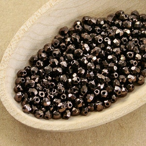 Bronze beads 70 pc | 3mm beads | Dark bronze Fire polished beads | Czech glass beads | Round faceted beads | Small  beads czechbeads