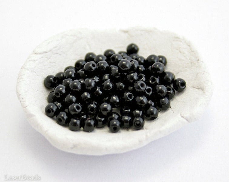 3mm Black Czech Beads (100) Opaque Jet Glass Round Druk 23980