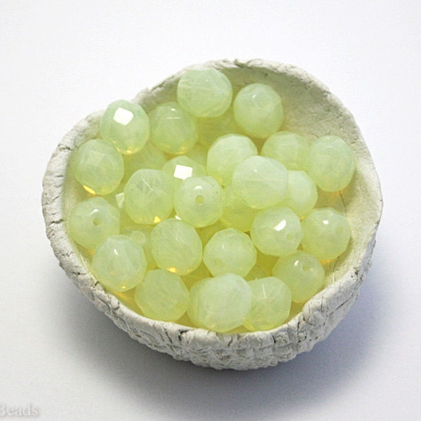 Lemon Yellow Czech Fire Polished Beads 8mm (20) Polish Round Faceted Milky 00149 2-kaste