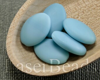 10pc Sky blue beads 20mm | Blue glass beads | Frosted blue flat ovals Czech Glass | Matte Opaque Blue beads last
