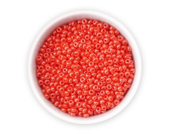 Czech Round Seed Beads, Glass - Opaque Coral, Choose Size