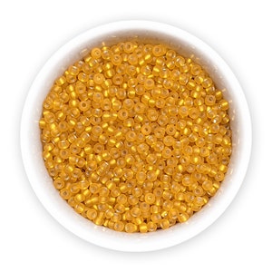 Czech Seed Beads size 10/0 (20g) Amber Yellow Orange Lined frosted matte Preciosa Rocailles square hole 331-39001-87060 Embroidery Colorfast