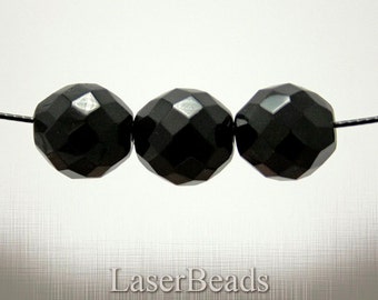 16mm Black Czech Fire Polished Faceted Glass Beads (4pc)