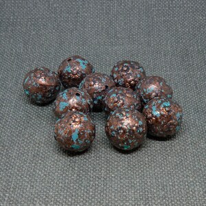 8pc 16mm Acrylic Beads Verdigris Large Round Plastic Beads turquoise blue cupper metallic with black patina antique lightweights shimmer image 2