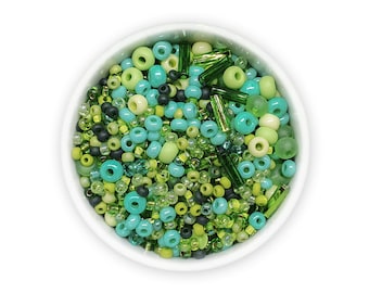 Green Czech Glass Seed Beads Mix, Rocaille Beads 2-4mm (20g) MIX-124