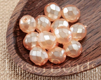 Faux pearl 20pc Orange @ coated beads 8mm fire polished beads Czech glass beads Salmon pink beads Faceted beads