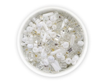 White seed beads 20g Czech rocailles mix mixed size 3mm 2mm 6/0 9/0 10/0 11/0 MIX-122 mix Assorted beads