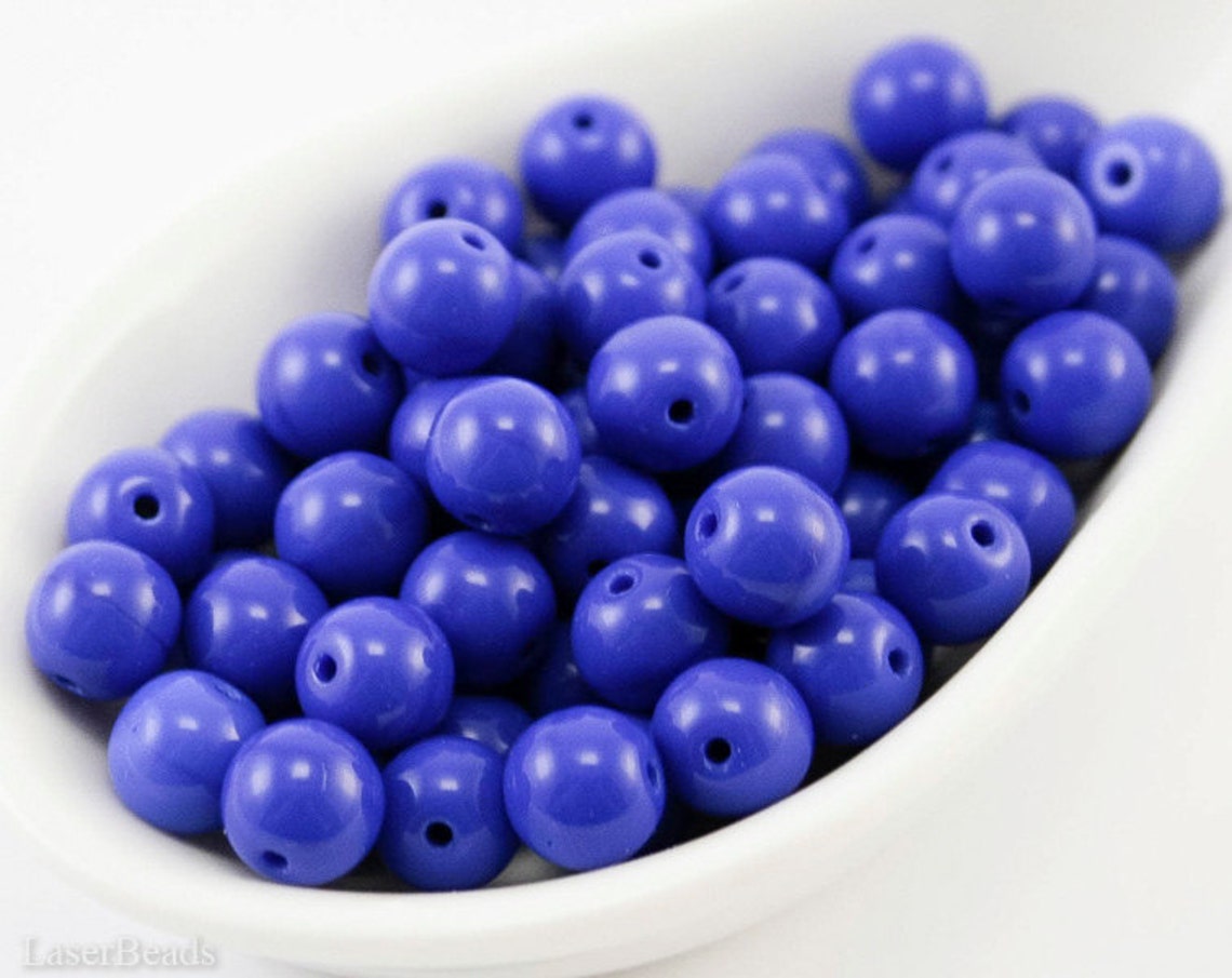 7mm Bright Navy Blue Beads 35 Czech Small Opaque Glass Etsy