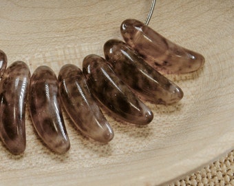 Czech Dagger Beads 17mm (20) Brown spots coated
