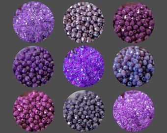 Faceted Purple Czech Glass Beads, 4mm Round, (50 Pieces)