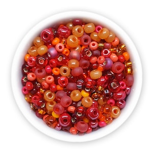 Mixed seed beads 20g red orange Czech rocailles size 8/0 7/0 6/0 MIX-112 mix Assorted beads