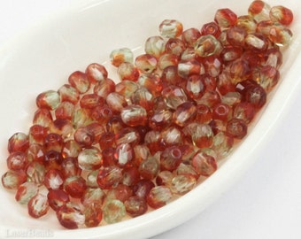 Gray Red 4mm Beads (50) Czech Fire Polished Faceted Glass last