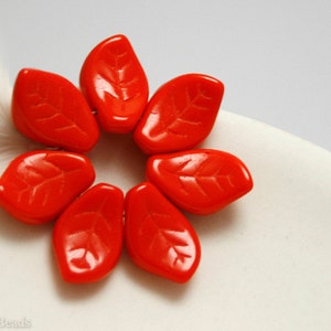 15mm Opaque Red leaves Czech Glass Leaf Beads 16pc Pressed Petal image 1