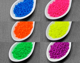 UV active neon color beads 4 mm 50pc Czech round glass ball sphere small spacers, frosted matted opaque, rainbow colors Pink yellow green