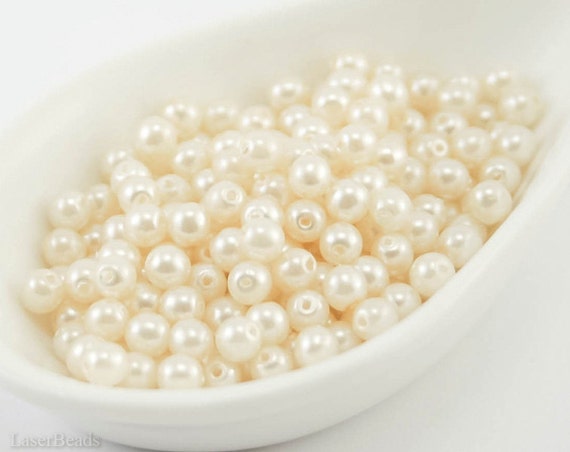 Faux Pearl 4mm White Cream Pearl Beads (50) Czech Small Glass Thin